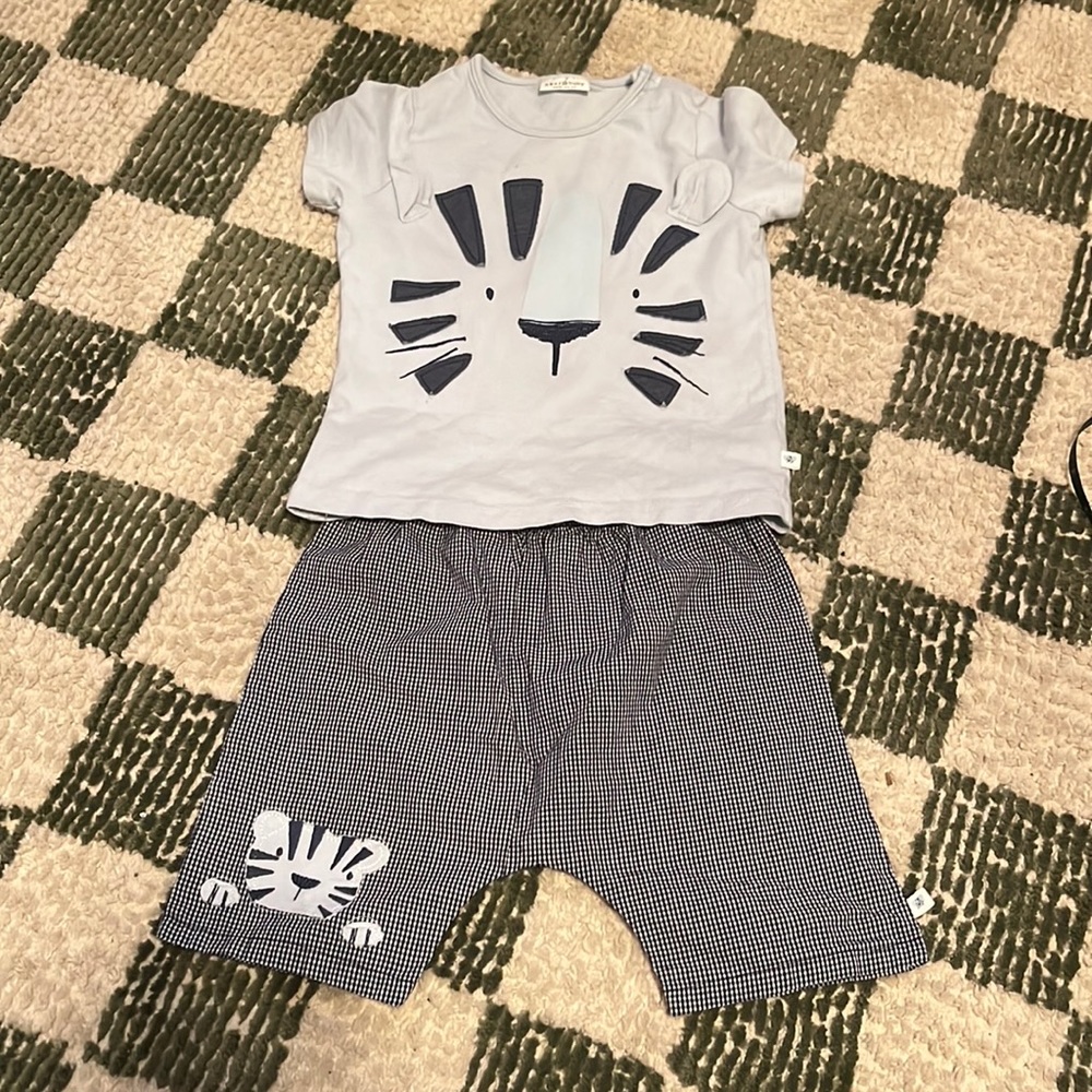 NEXT BABY UK blue checkered lion outfit
